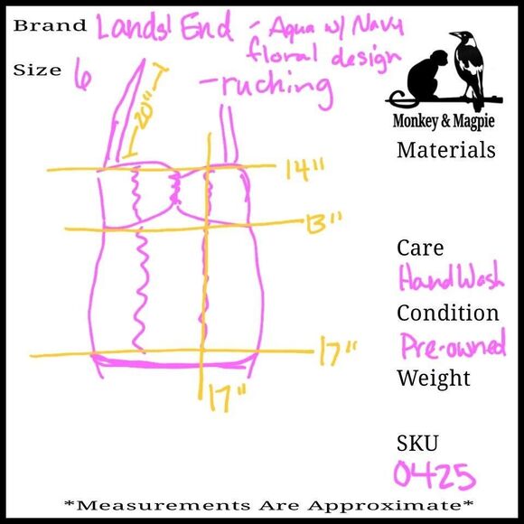 Lands' End Women’s Tankini Top Aqua Mint Green With Navy Blue Floral Slimming 6 - Picture 8 of 8